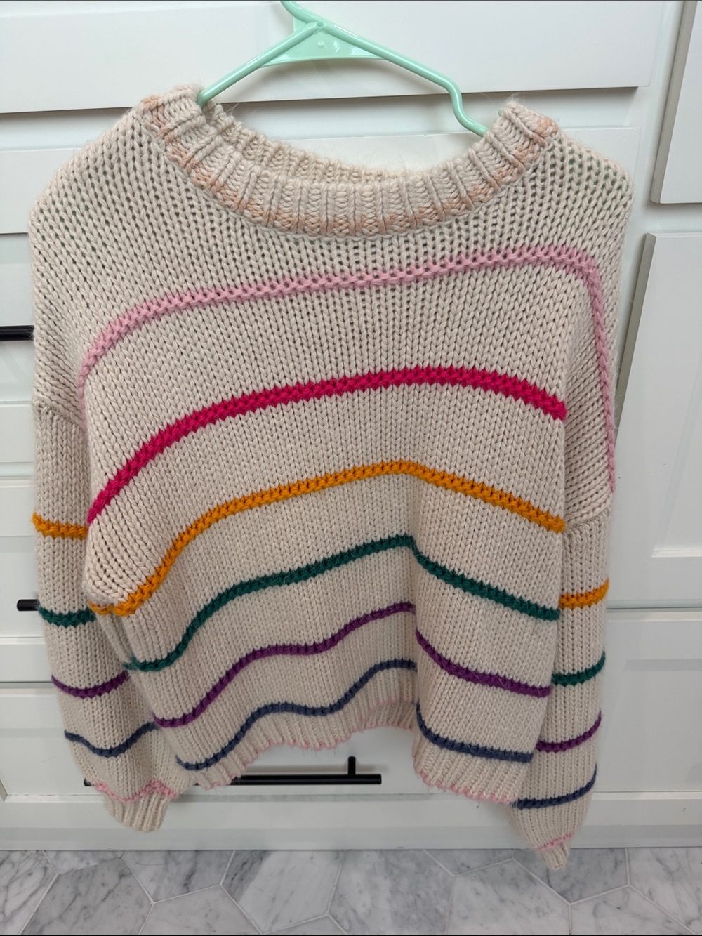 Cream Striped Cozy Knit Sweater - Neutral Multi-Color